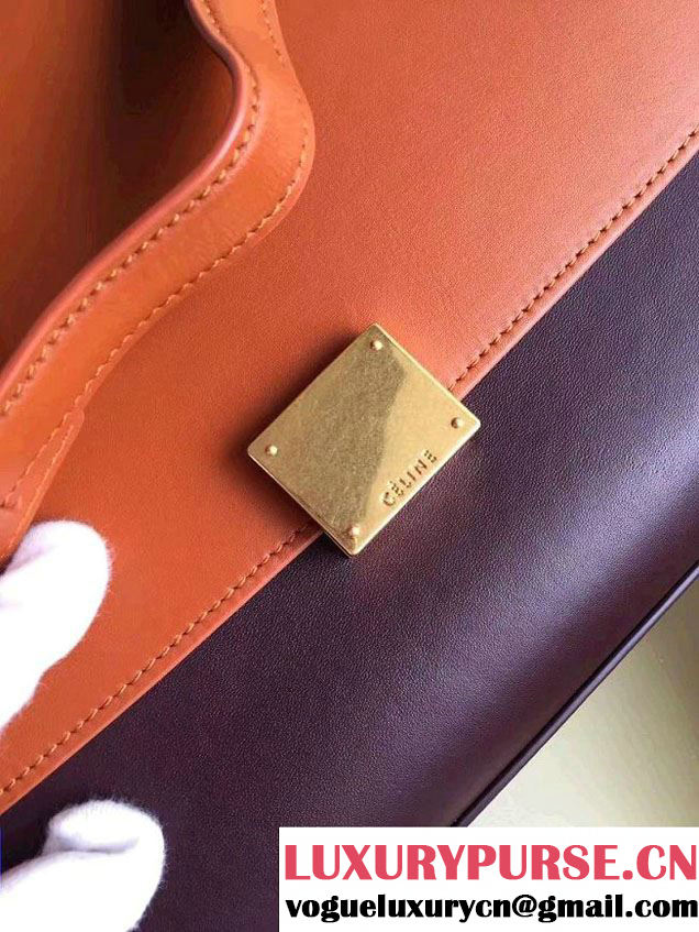 Celine Trapeze Small/Medium Tote Bag in Original Leather Khaki/Burgundy/Grained Beige 2016