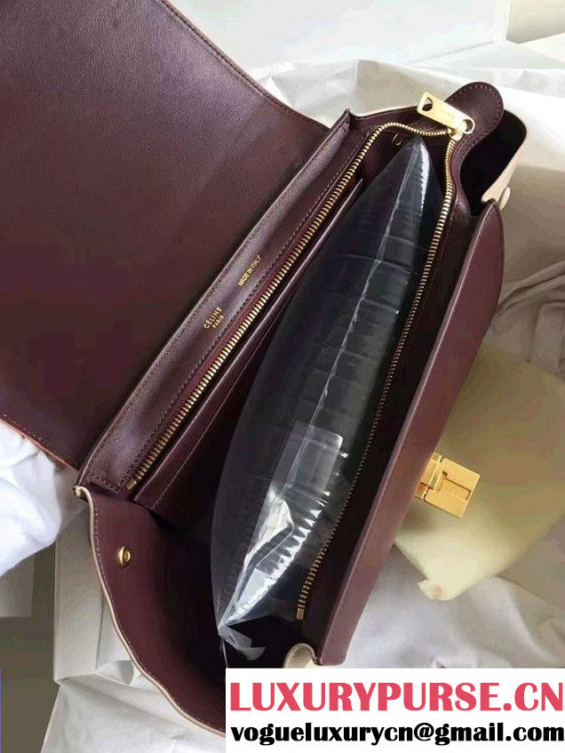 Celine Trapeze Small/Medium Tote Bag in Original Leather Khaki/Burgundy/Grained Beige 2016