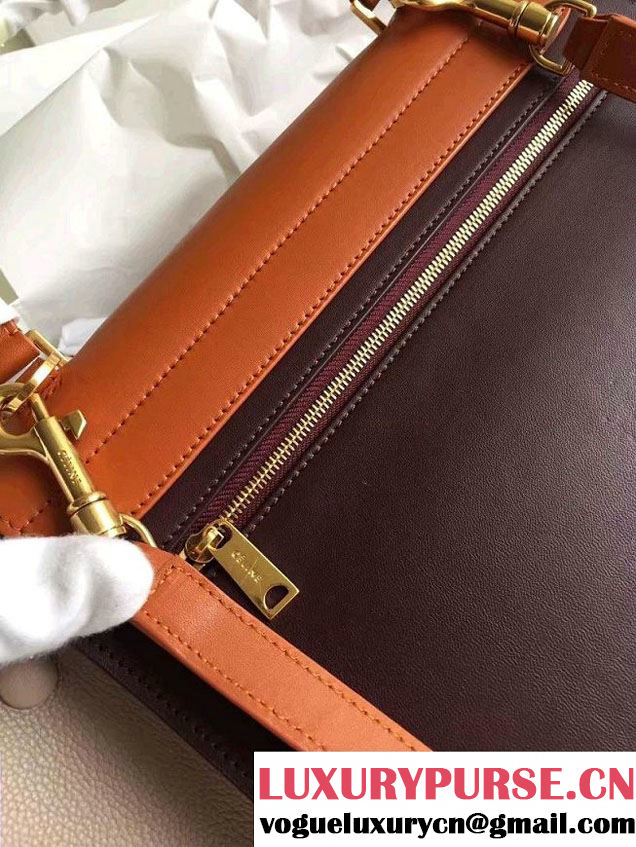 Celine Trapeze Small/Medium Tote Bag in Original Leather Khaki/Burgundy/Grained Beige 2016