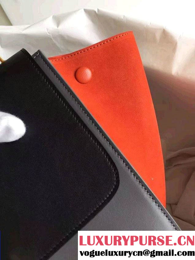 Celine Trapeze Small/Medium Tote Bag in Original Leather Black/Etoupe/Suede Orange 2016