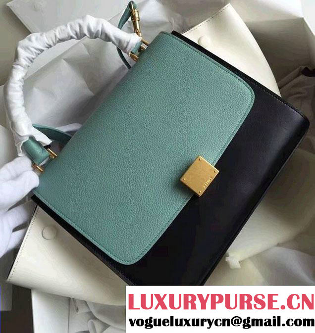 Celine Trapeze Small/Medium Tote Bag in Original Leather Grained Ice Green/Black/White 2016