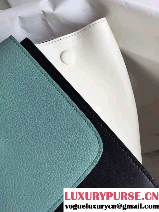 Celine Trapeze Small/Medium Tote Bag in Original Leather Grained Ice Green/Black/White 2016