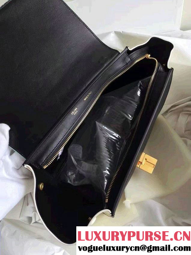 Celine Trapeze Small/Medium Tote Bag in Original Leather Grained Ice Green/Black/White 2016