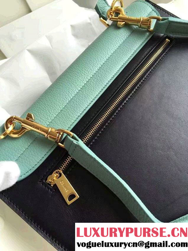 Celine Trapeze Small/Medium Tote Bag in Original Leather Grained Ice Green/Black/White 2016
