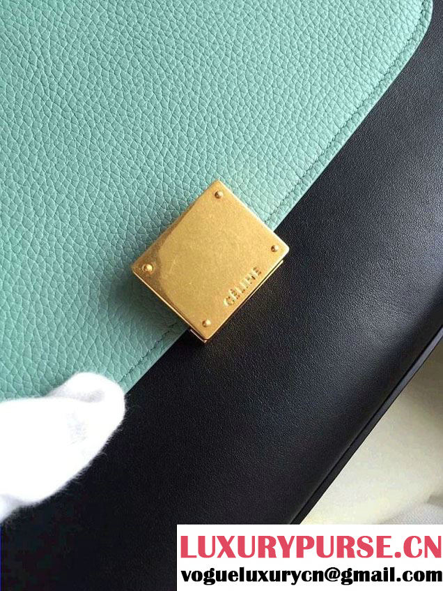 Celine Trapeze Small/Medium Tote Bag in Original Leather Grained Ice Green/Black/White 2016