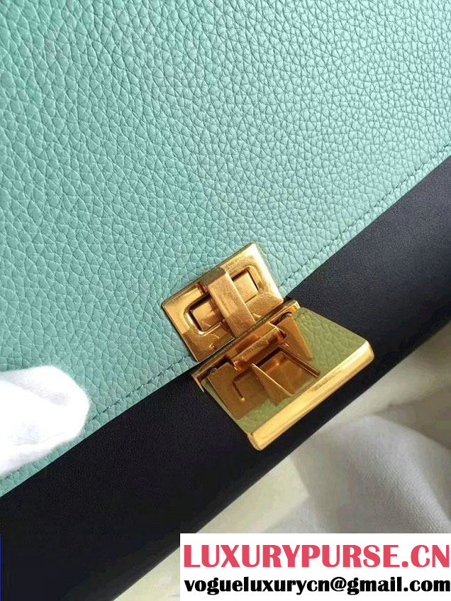 Celine Trapeze Small/Medium Tote Bag in Original Leather Grained Ice Green/Black/White 2016