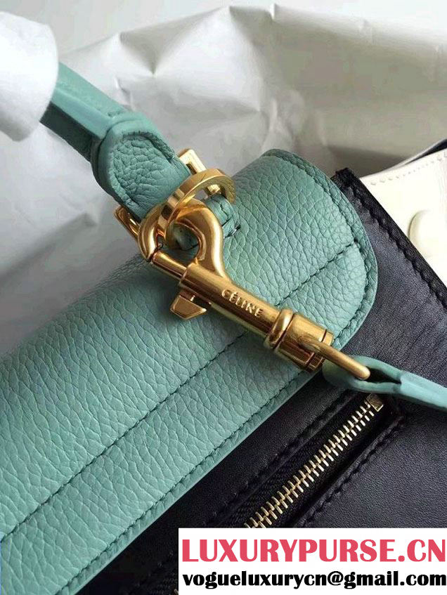 Celine Trapeze Small/Medium Tote Bag in Original Leather Grained Ice Green/Black/White 2016