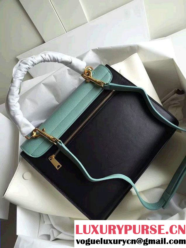 Celine Trapeze Small/Medium Tote Bag in Original Leather Grained Ice Green/Black/White 2016