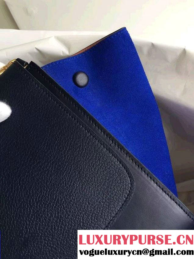 Celine Trapeze Small/Medium Tote Bag in Original Leather Grained/Black/Suede Blue 2016