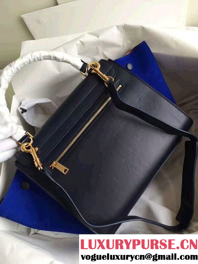 Celine Trapeze Small/Medium Tote Bag in Original Leather Grained/Black/Suede Blue 2016