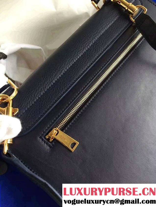 Celine Trapeze Small/Medium Tote Bag in Original Leather Grained/Black/Suede Blue 2016