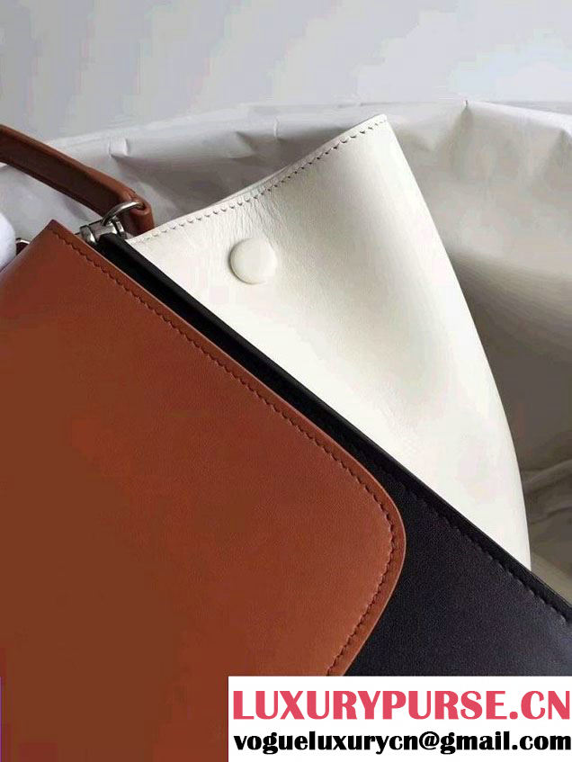 Celine Trapeze Small/Medium Tote Bag in Original Leather Khaki/Black/White 2016