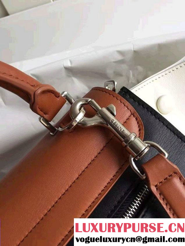 Celine Trapeze Small/Medium Tote Bag in Original Leather Khaki/Black/White 2016