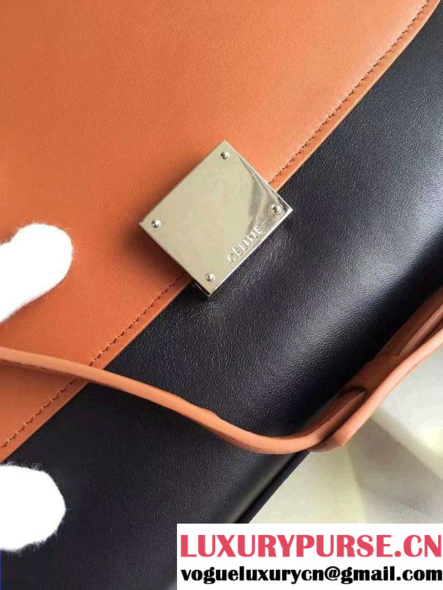 Celine Trapeze Small/Medium Tote Bag in Original Leather Khaki/Black/White 2016