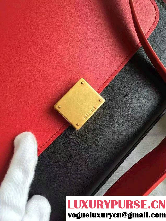 Celine Trapeze Small/Medium Tote Bag in Original Leather Red/Black/Burgundy 2016