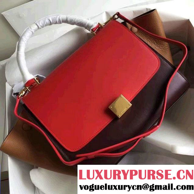 Celine Trapeze Small/Medium Tote Bag in Original Leather Red/Burgundy/Grained Khaki 2016