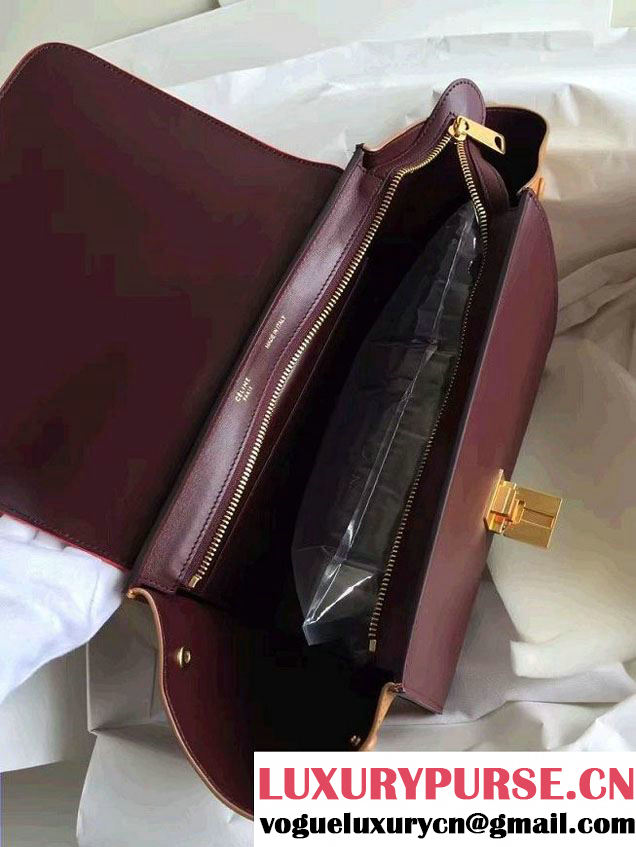 Celine Trapeze Small/Medium Tote Bag in Original Leather Red/Burgundy/Grained Khaki 2016