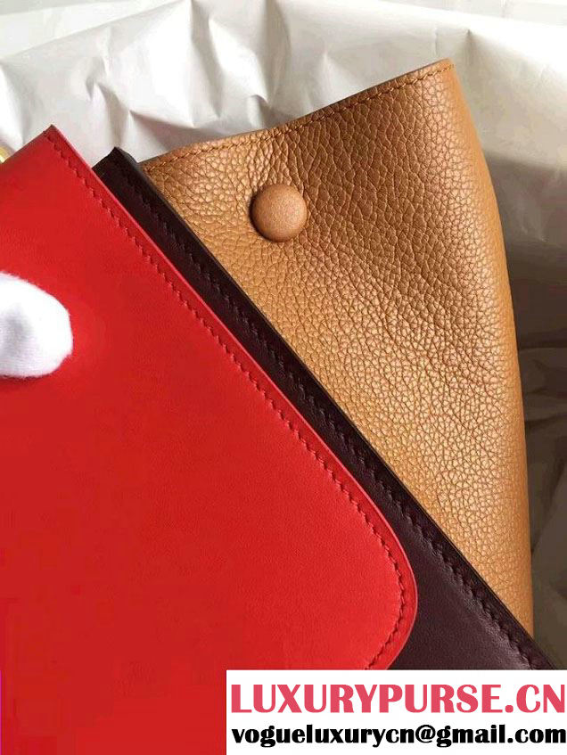 Celine Trapeze Small/Medium Tote Bag in Original Leather Red/Burgundy/Grained Khaki 2016