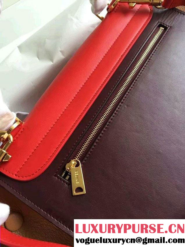 Celine Trapeze Small/Medium Tote Bag in Original Leather Red/Burgundy/Grained Khaki 2016