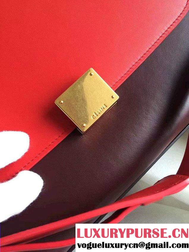 Celine Trapeze Small/Medium Tote Bag in Original Leather Red/Burgundy/Grained Khaki 2016