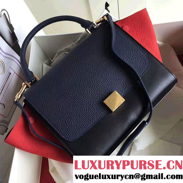 Celine Trapeze Small/Medium Tote Bag in Original Leather Grained Navy Blue/Black/Crinkle Red 2016