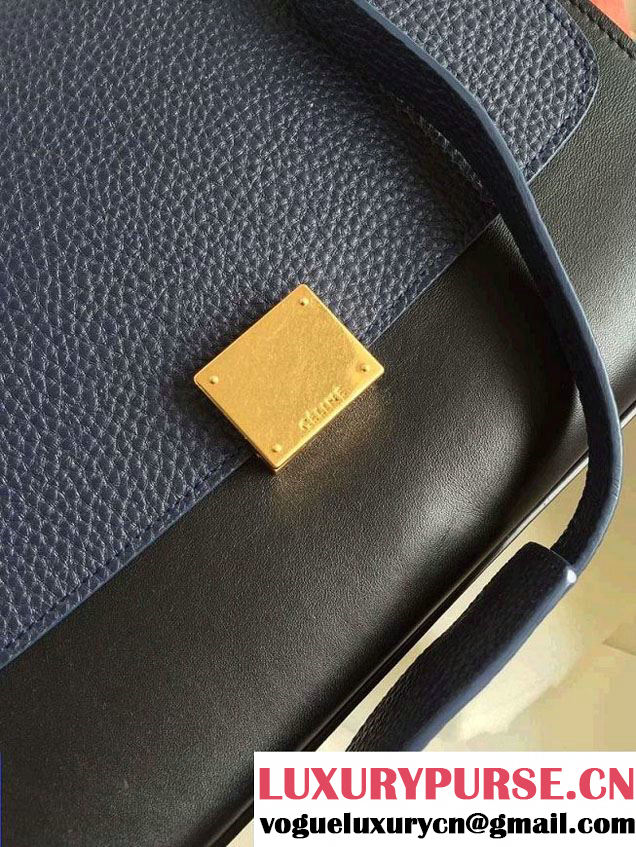 Celine Trapeze Small/Medium Tote Bag in Original Leather Grained Navy Blue/Black/Crinkle Red 2016