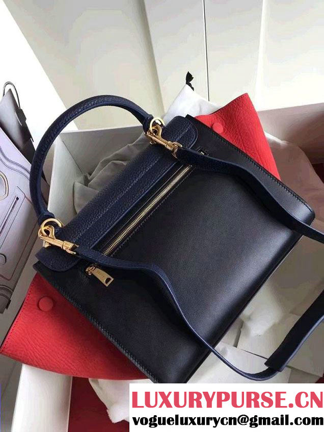 Celine Trapeze Small/Medium Tote Bag in Original Leather Grained Navy Blue/Black/Crinkle Red 2016