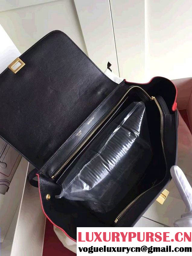 Celine Trapeze Small/Medium Tote Bag in Original Leather Grained Navy Blue/Black/Crinkle Red 2016