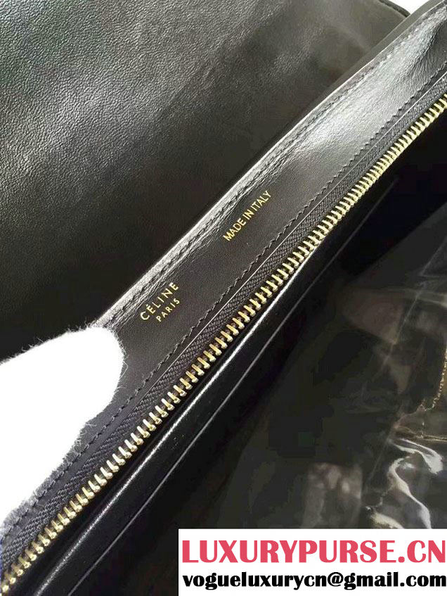 Celine Trapeze Small/Medium Tote Bag in Original Leather Croco Pattern Black 2016