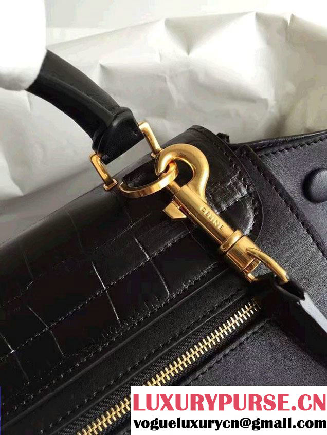 Celine Trapeze Small/Medium Tote Bag in Original Leather Croco Pattern Black 2016