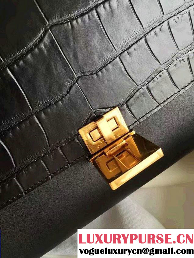Celine Trapeze Small/Medium Tote Bag in Original Leather Croco Pattern Black 2016