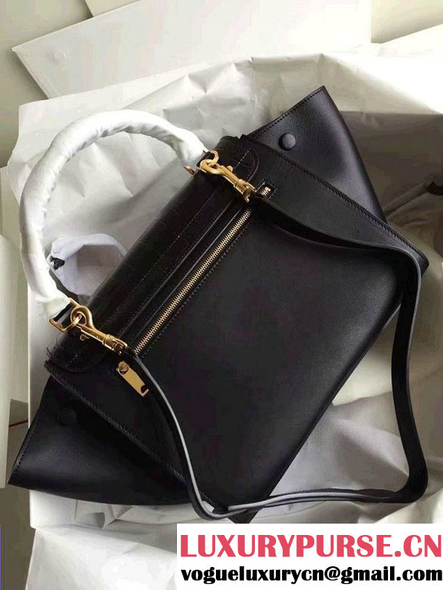 Celine Trapeze Small/Medium Tote Bag in Original Leather Croco Pattern Black 2016