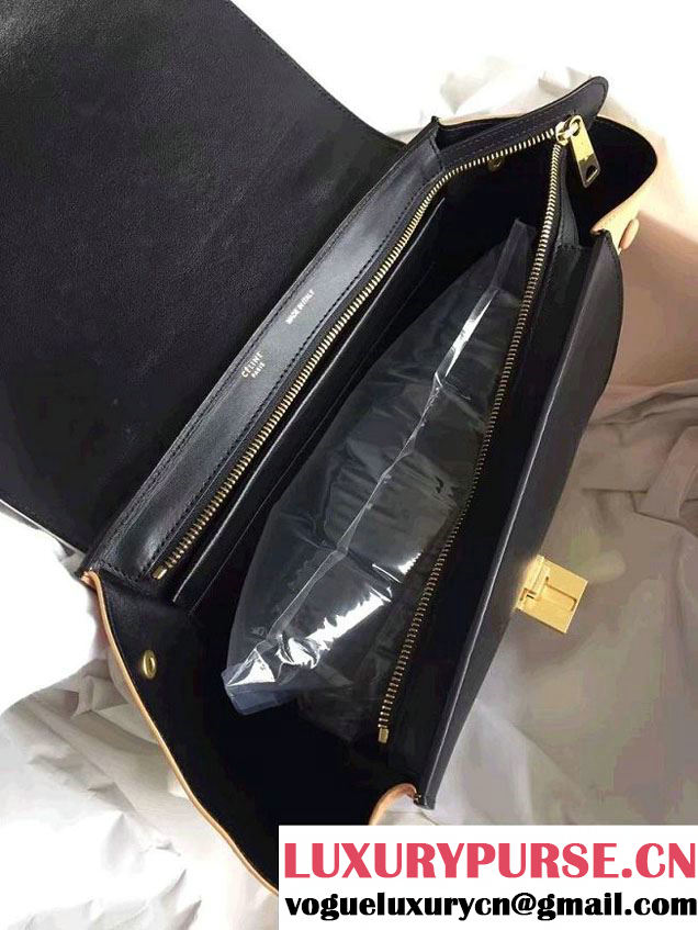 Celine Trapeze Small Tote Bag in Original Leather Grained Creamy/Black/Crinkle Apricot 2016