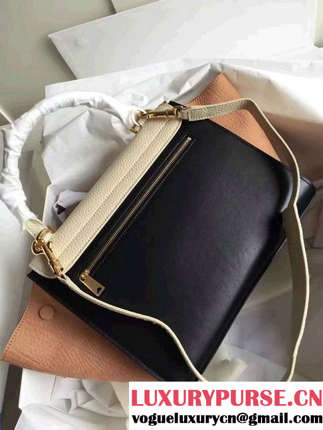 Celine Trapeze Small Tote Bag in Original Leather Grained Creamy/Black/Crinkle Apricot 2016
