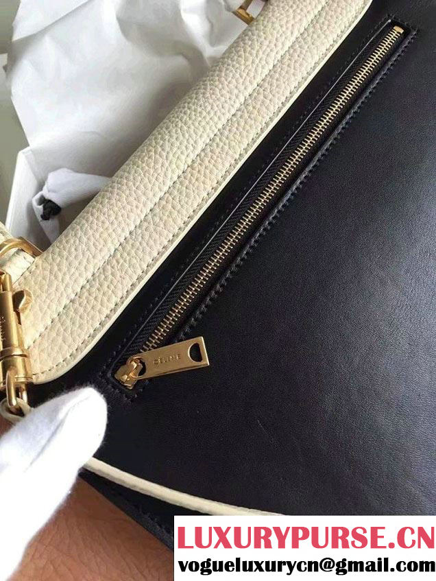 Celine Trapeze Small Tote Bag in Original Leather Grained Creamy/Black/Crinkle Apricot 2016