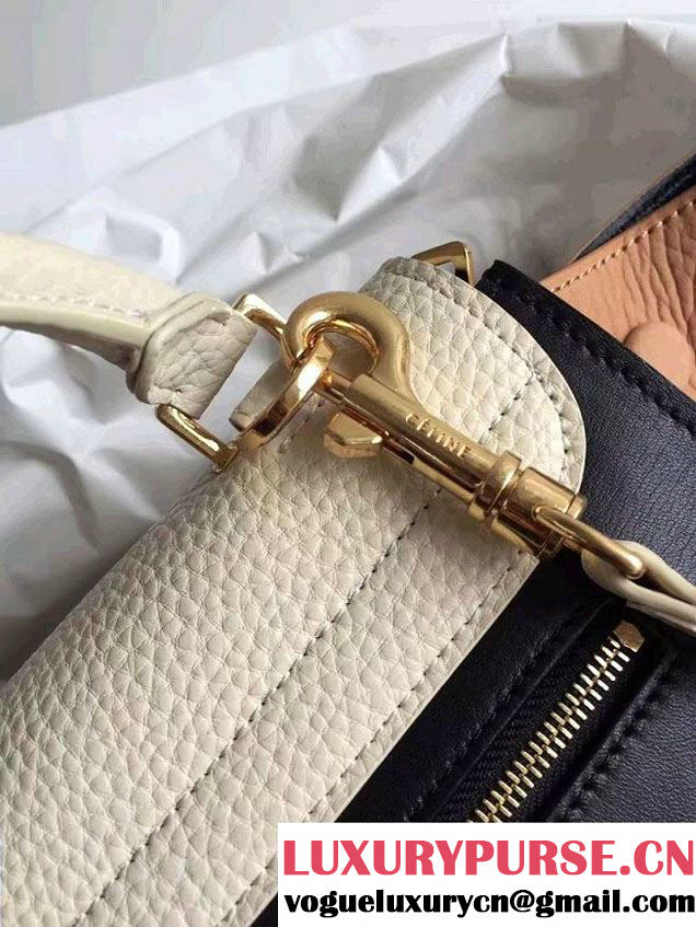Celine Trapeze Small Tote Bag in Original Leather Grained Creamy/Black/Crinkle Apricot 2016