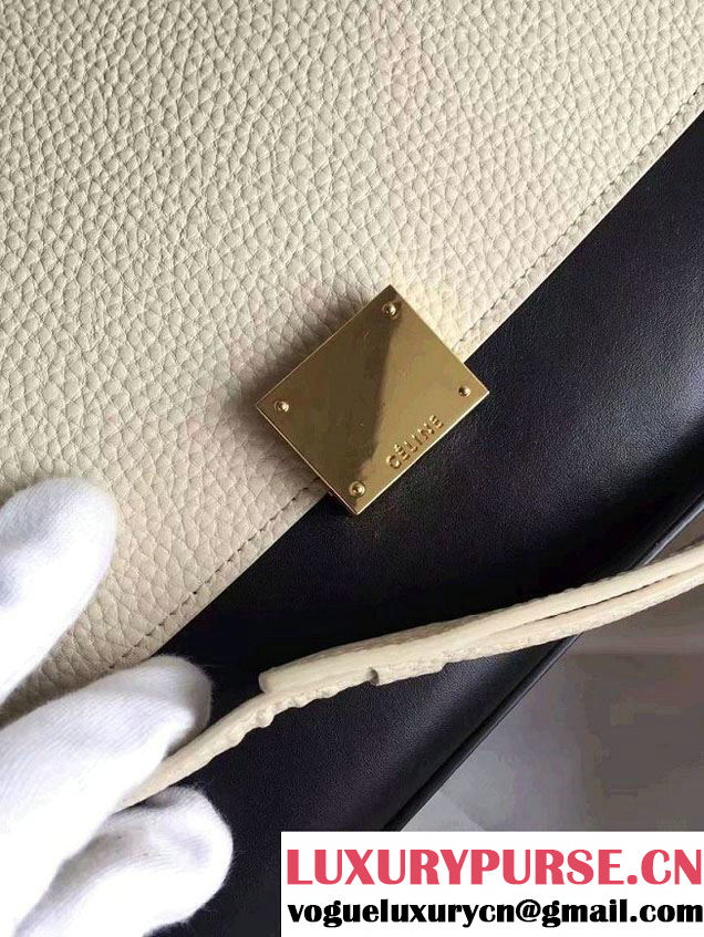 Celine Trapeze Small Tote Bag in Original Leather Grained Creamy/Black/Crinkle Apricot 2016