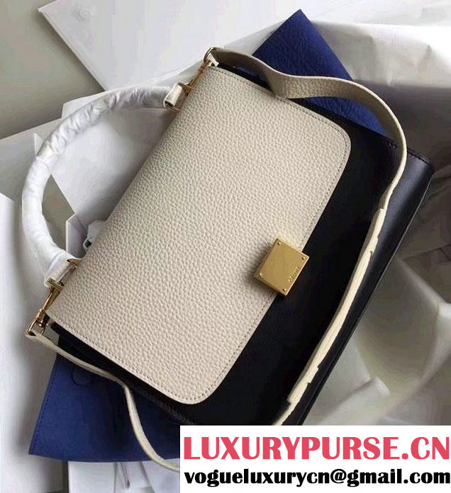 Celine Trapeze Small Tote Bag in Original Leather Grained Creamy/Black/Crinkle Blue 2016