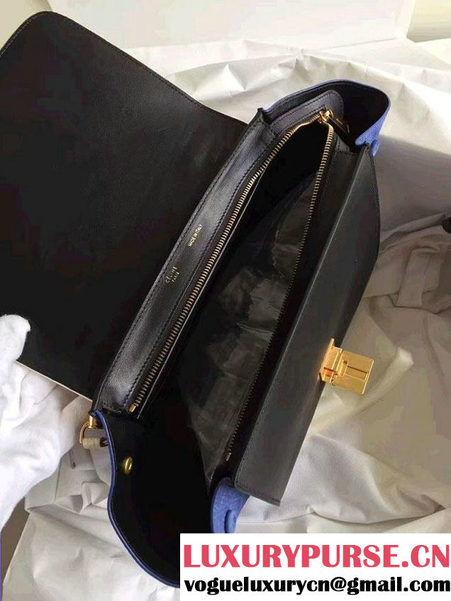 Celine Trapeze Small Tote Bag in Original Leather Grained Creamy/Black/Crinkle Blue 2016