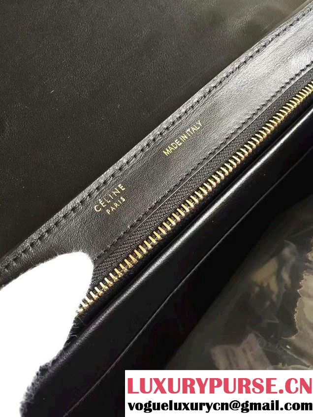 Celine Trapeze Small Tote Bag in Original Leather Grained Creamy/Black/Crinkle Blue 2016