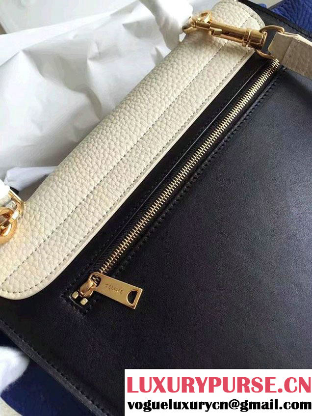 Celine Trapeze Small Tote Bag in Original Leather Grained Creamy/Black/Crinkle Blue 2016