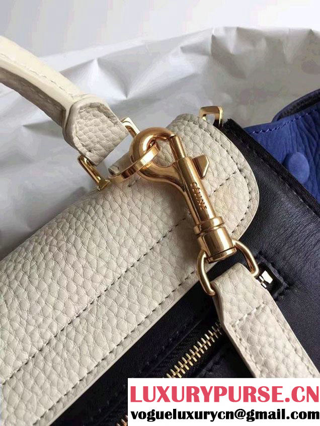 Celine Trapeze Small Tote Bag in Original Leather Grained Creamy/Black/Crinkle Blue 2016