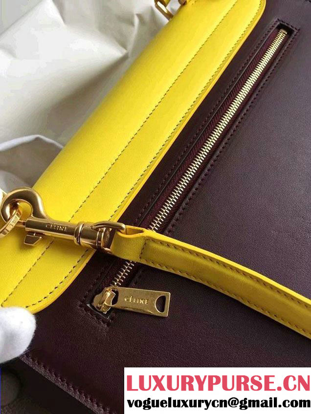 Celine Trapeze Small Tote Bag in Original Leather Yellow/Burgundy/Grained Gray 2016