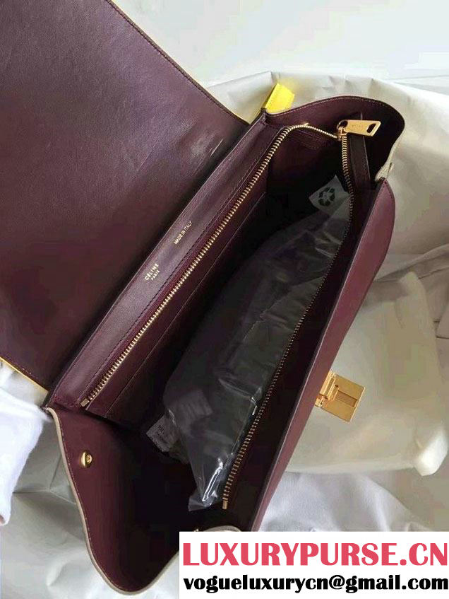 Celine Trapeze Small Tote Bag in Original Leather Yellow/Burgundy/Grained Gray 2016