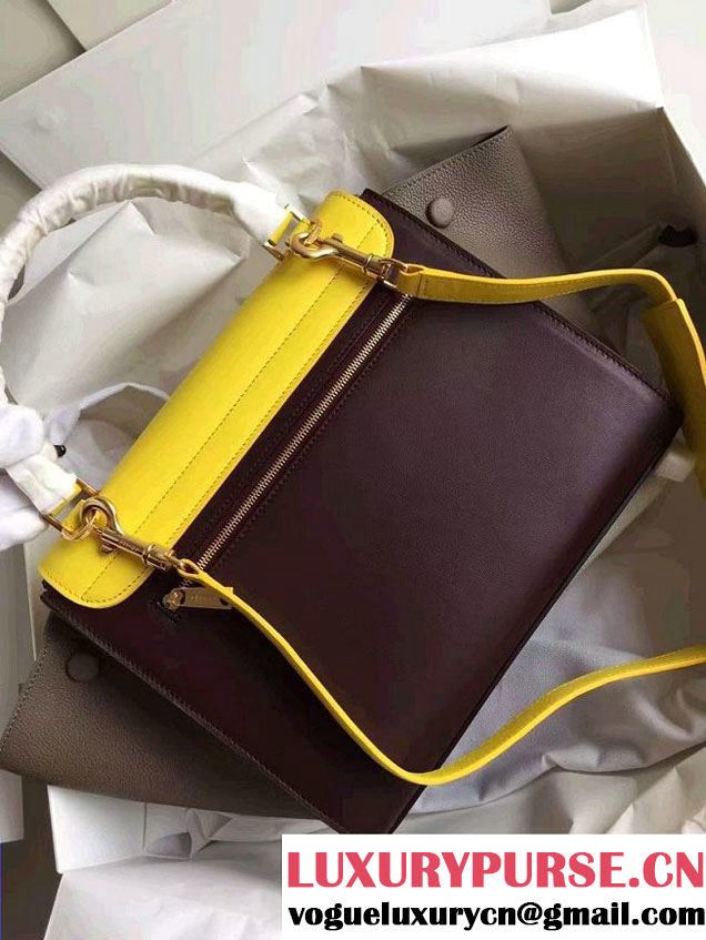 Celine Trapeze Small Tote Bag in Original Leather Yellow/Burgundy/Grained Gray 2016