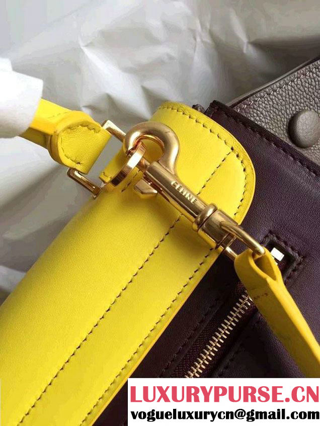 Celine Trapeze Small Tote Bag in Original Leather Yellow/Burgundy/Grained Gray 2016