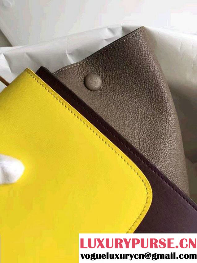 Celine Trapeze Small Tote Bag in Original Leather Yellow/Burgundy/Grained Gray 2016