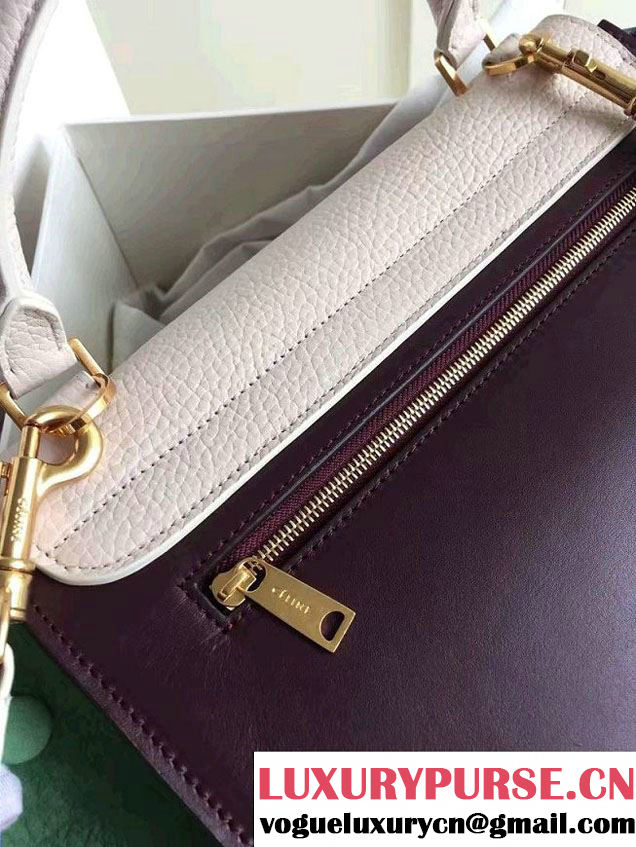 Celine Trapeze Small Tote Bag in Original Leather Grained Creamy/Burgundy/Crinkle Green 2016