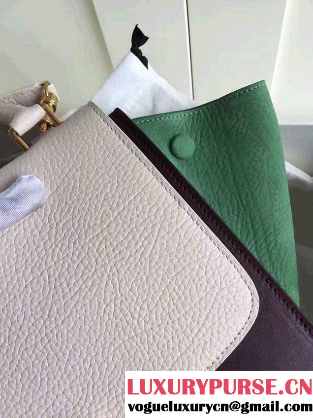 Celine Trapeze Small Tote Bag in Original Leather Grained Creamy/Burgundy/Crinkle Green 2016