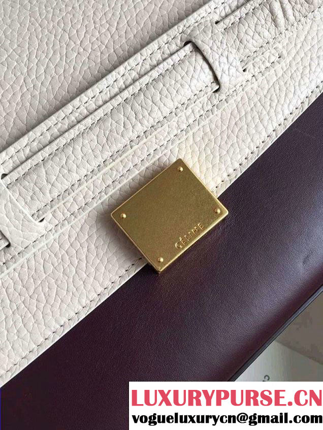 Celine Trapeze Small Tote Bag in Original Leather Grained Creamy/Burgundy/Crinkle Green 2016